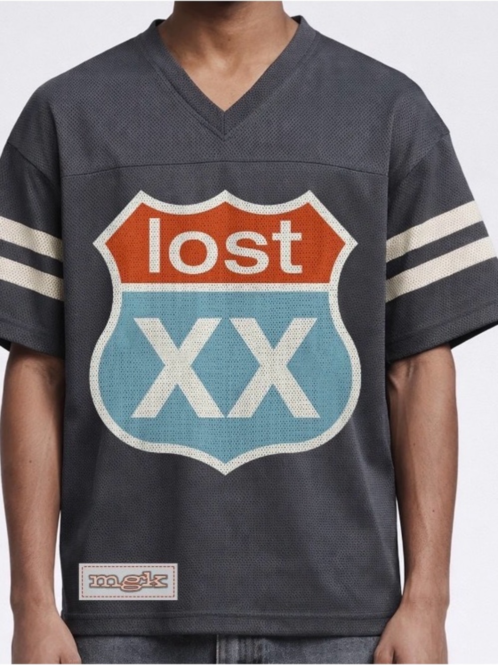 MGK Lost XX Graphic V-Neck Men's Shirt - Charcoal